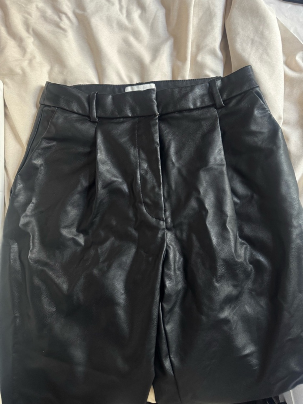 H&M Black Faux Leather Straight Leg Pants
